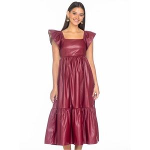 EUC Olivia James the Label Brooke dress in wine colored faux leather, size XS